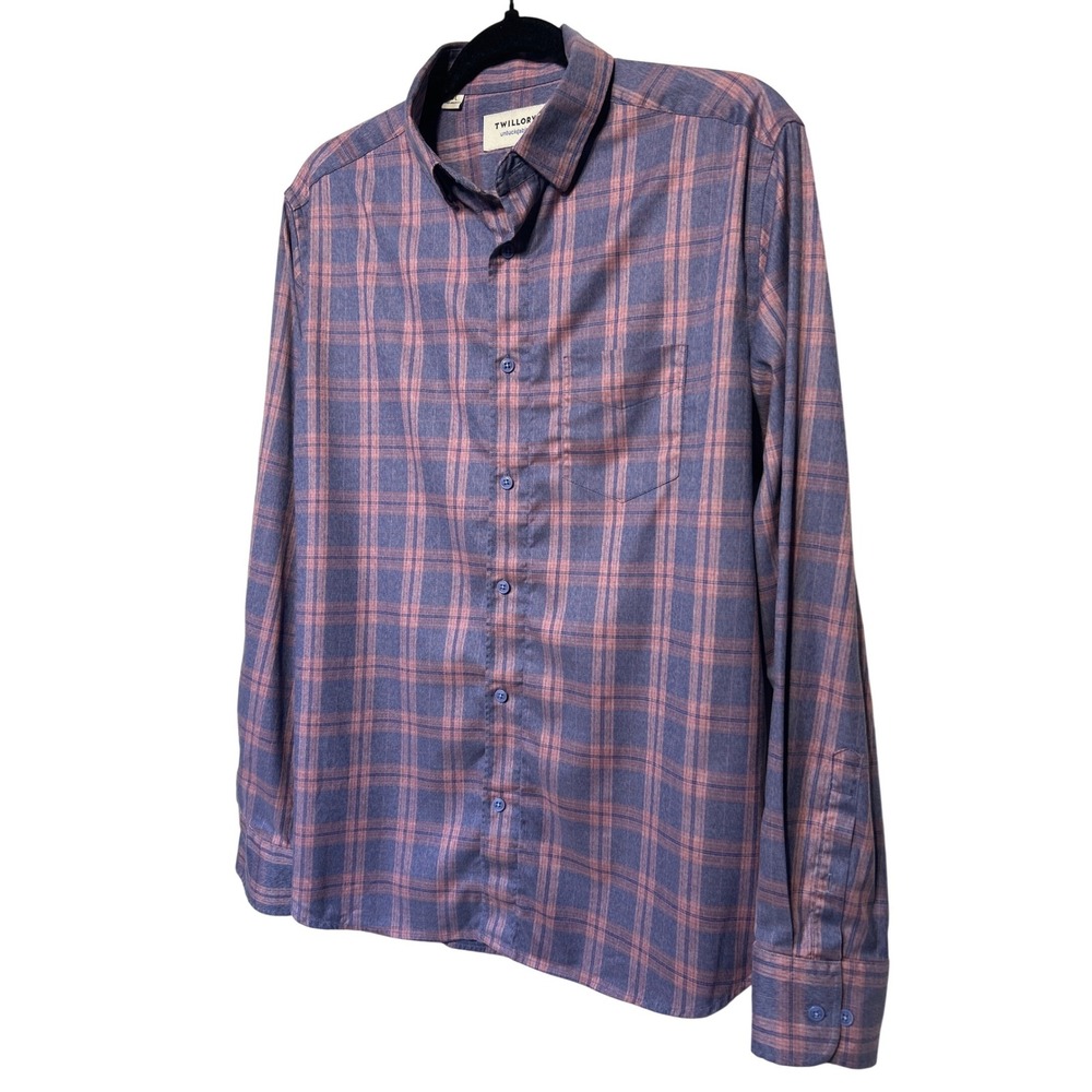 Twillory Untuckable Button Down Shirt Blue Purple Plaid Men's‎ Size M/L